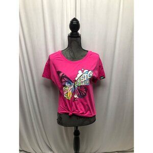 Justice Pink Butterfly Graphic T-Shirt Girls Size Large 12-14 Knotted Front